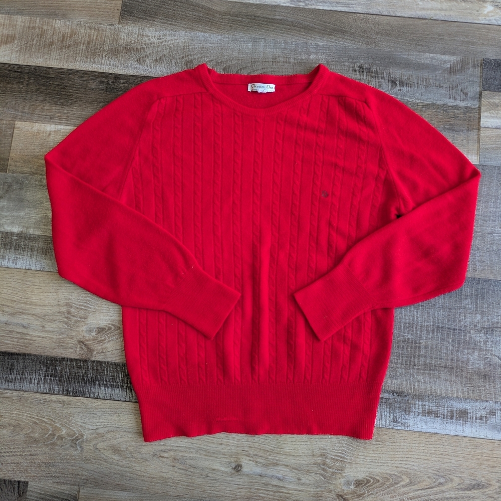 Vintage Christian Dior Red Sweater, Women's Medium